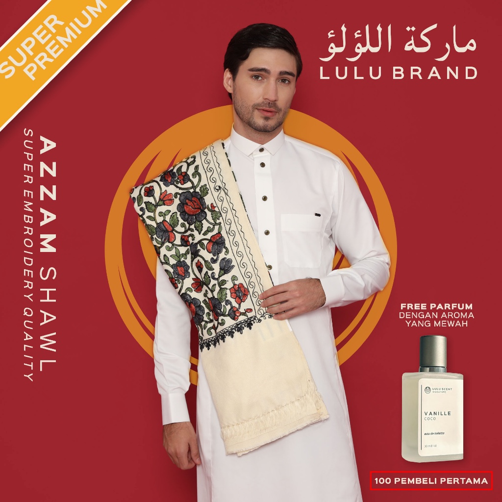 Sorban Kashmiri Motif Full Sulam Bordir Rida Super Premium Surban Pria Arab LULU BRAND 638EB Azzam