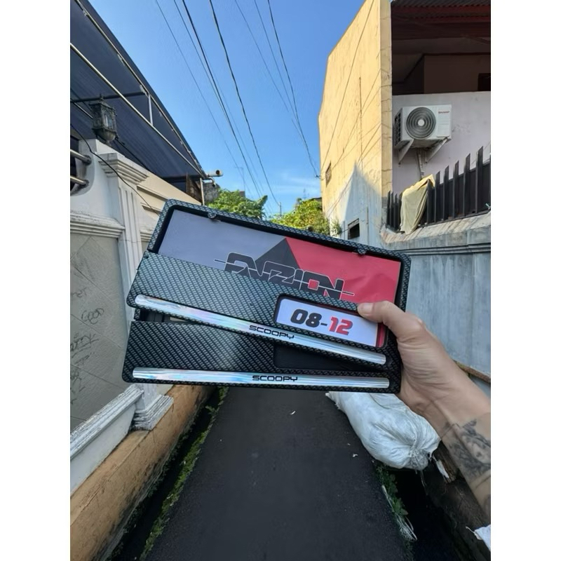 Siap kirim 1 set Plat Nomor Motor / Dudukan Plat Nomor Motor Karbon List Hologram Beat Vario Mio Sco