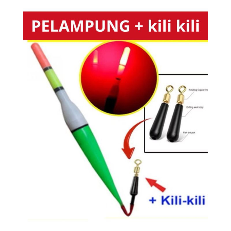 2 Pcs Pelampung Pancing Nyala Bercahaya Dalam Gelap Kumbul Kambangan Pancing LED