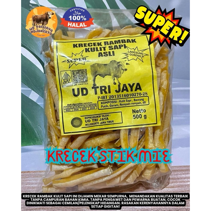 

[Krecek Stik Mie] UD TRI JAYA Krecek Rambak Kulit Sapi 100% ASLI | Rambak Sapi Mentah | Kerupuk Kulit Sapi Tinggal Goreng | Asli Khas Mojokerto | Oleh Oleh Mojokerto