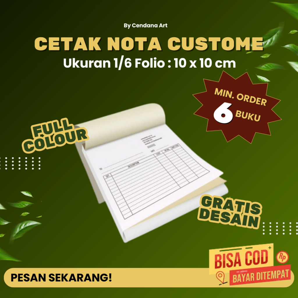 

CETAK NOTA COSTUM 1/6 Folio Gratis Desain Gratis Logo Bebas Nama Sendiri by Cendana Art