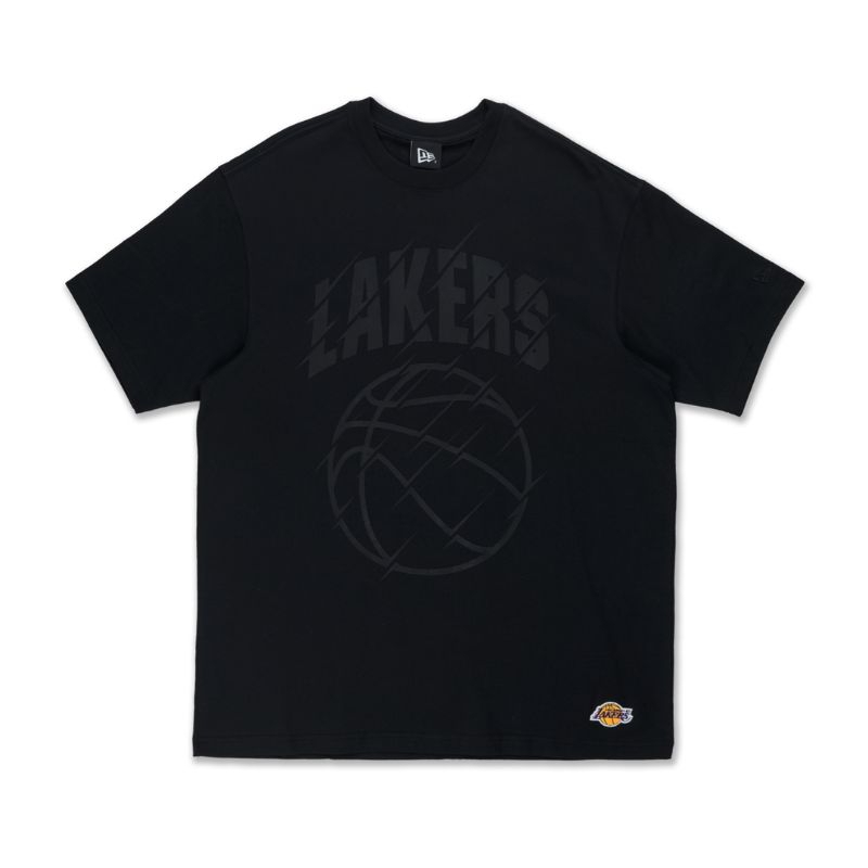 T-Shirt New Era Cap Los Angeles Lakers Basketball Tonal Black Oversized Original