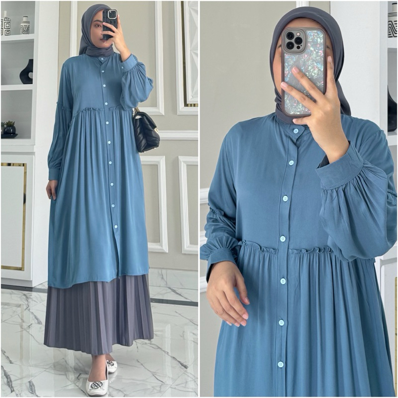 Original Anggun Tunik By Zalfa Outfit / Baju Atasan Wanita Muslim Tunik Basic Polos Rayon Twill