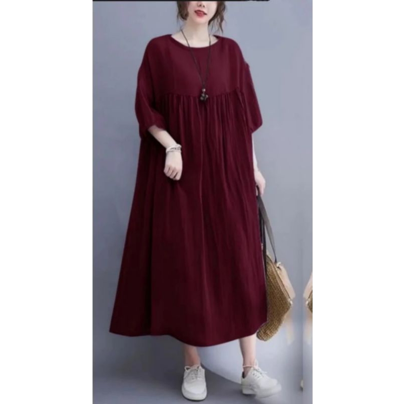 Anci Midi Dress Bahan Crinkle Airplow Size M L XL