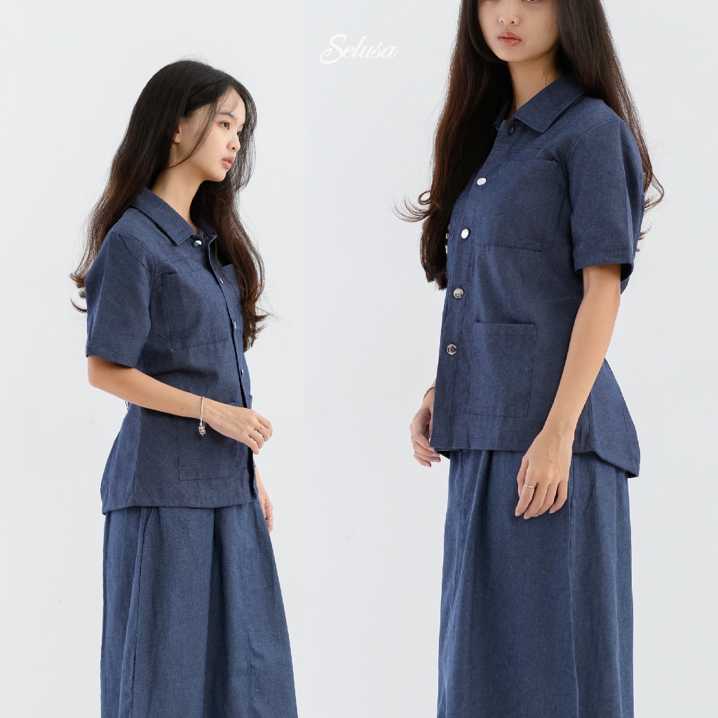 SELUSA| Sora Denim Set Atasan dan Bawahan Rok Wanita