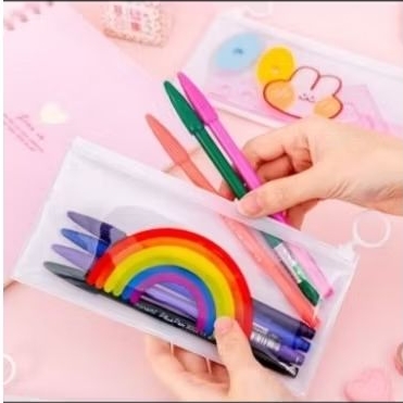 

Tempat pensil /ziplock transparan serbaguna motif bunga dan pelangi