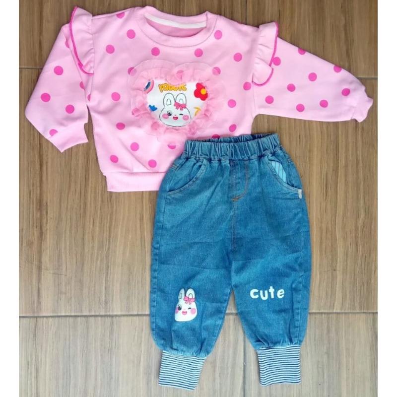 setelan jens anak perempuan import premiun usia 2-5 tahun