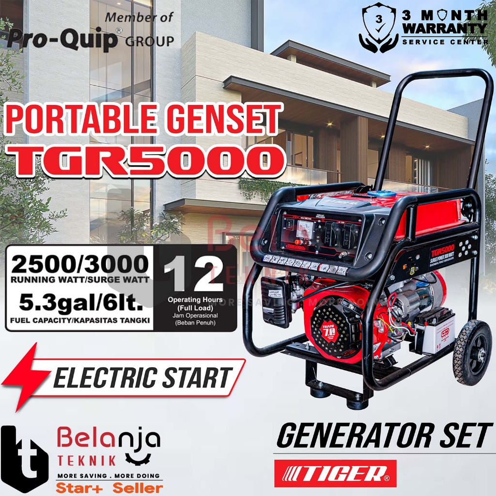 Mesin Generator Tiger TGR 5000 Genset Bensin 2500 Watt TGR5000 Genset Recoil Starter