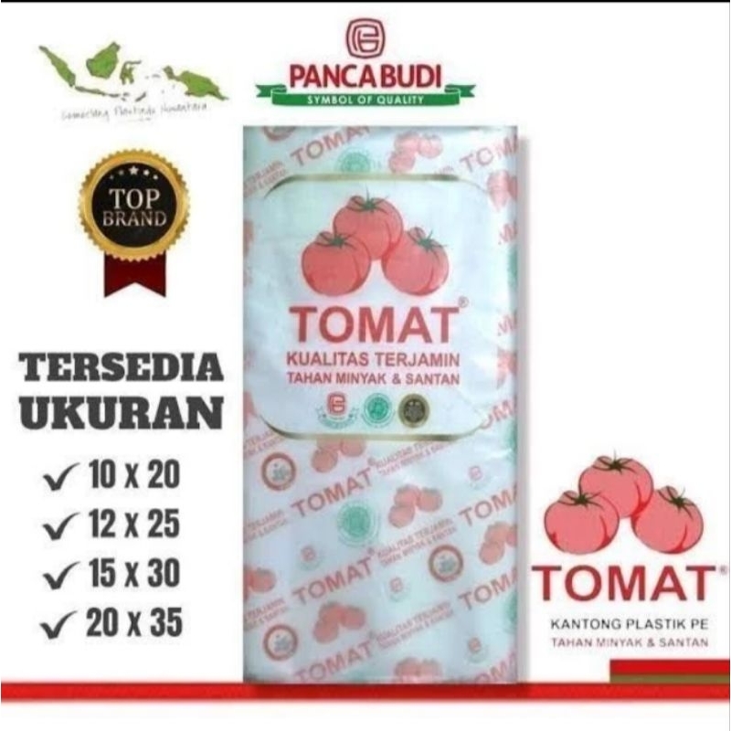 Plastik PE merk TOMAT UKURAN 10 x 20 cm( ukuran 1/4 gula ),dijamin produk Original merk TOMAT harga 
