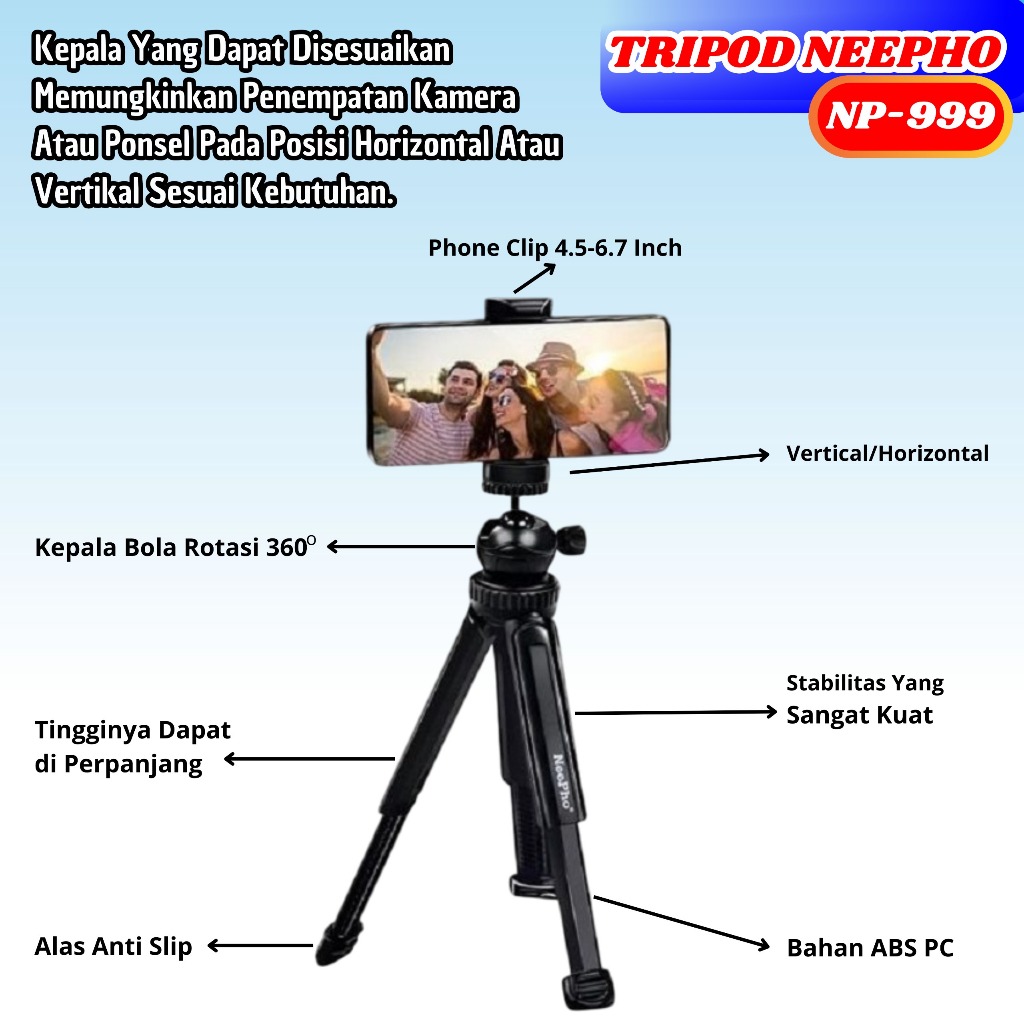 Tripod Handphone Kamera Neepho NP-999 Multifungsi / Tripod Genggam Hp Camera Untuk Konten dan Vlog T