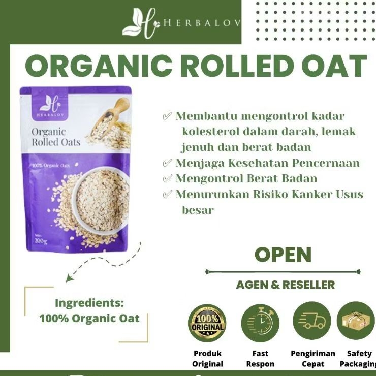 

Rolled Oat Organik Herbalov / Organic Rolled Oat Biji Gandum Premium Utuh / Herbalov Organic Rolled Oat / Rolled Oat Diet