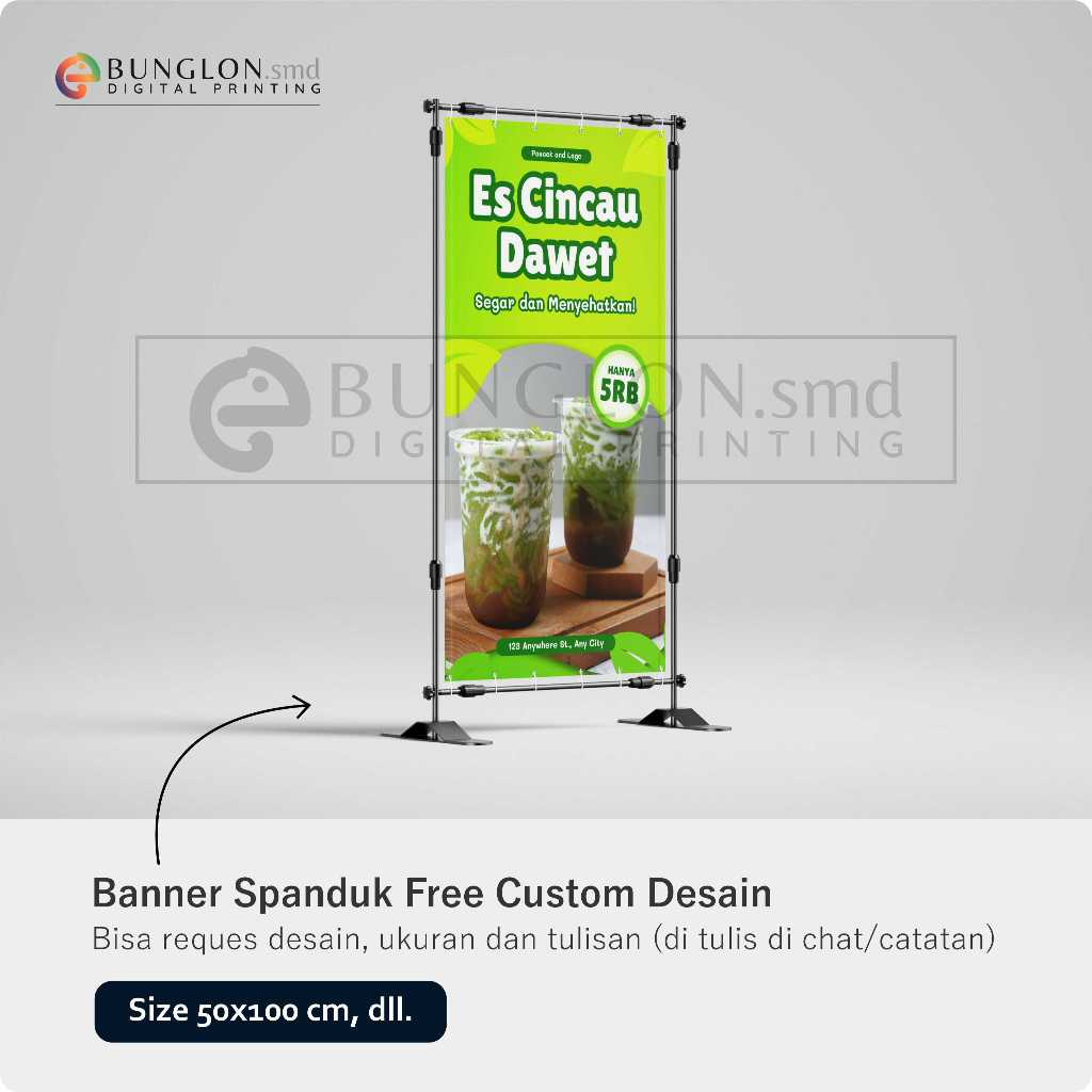 PRINT CETAK SPANDUK BANNER ES CINCAU DAWET CUSTOM DESAIN