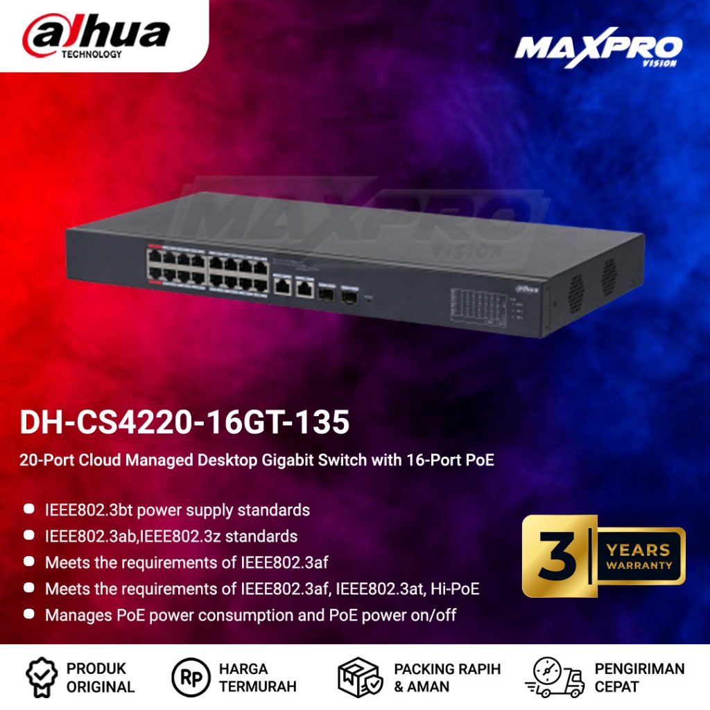 DH-CS4220-16GT-135 - DAHUA SMART MANAGED GIGABIT SWITCH 16 PORT POE