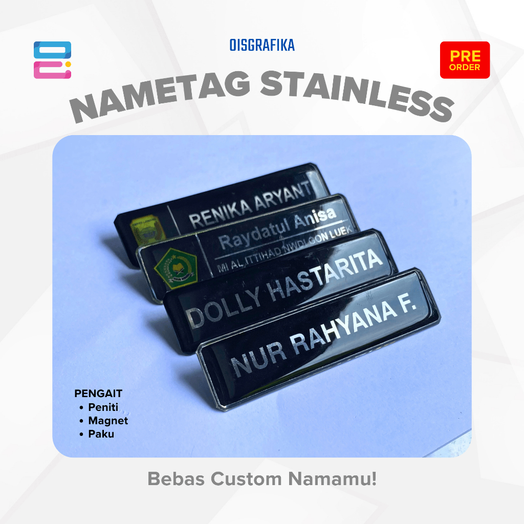 

Name Tag Stainless Nama Dada Papan Nama Custom Nama Logo - Magnet Peniti Paku