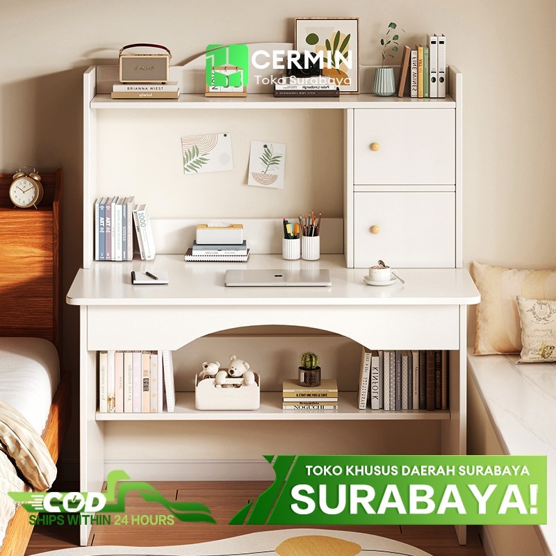 Pengiriman Dari Surabaya---Meja Kerja Meja Belajar Meja Kerja Serbaguna Bertingkat dengan Lemari Mej