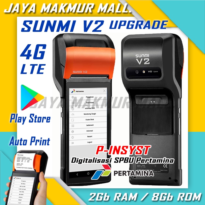 Mesin EDC Digitalisasi SPBU SUNMI V2 Upgrade 2Gb Ram / 8Gb Rom 4G LTE Play Store | Mesin Kasir Porta