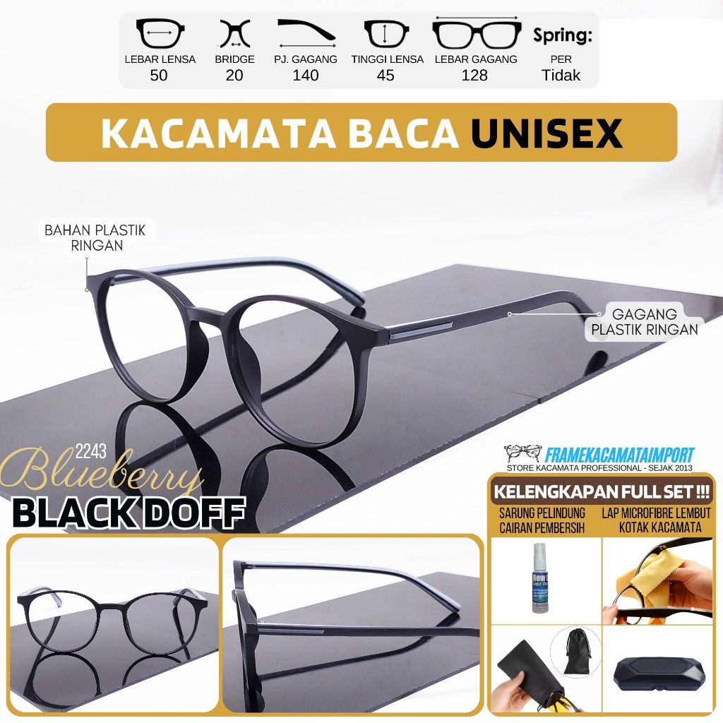 Kacamata Baca Bulat Oval Unisex Lensa Plus +100 +125 +150 +175 +200 +225 +250 +275 +300