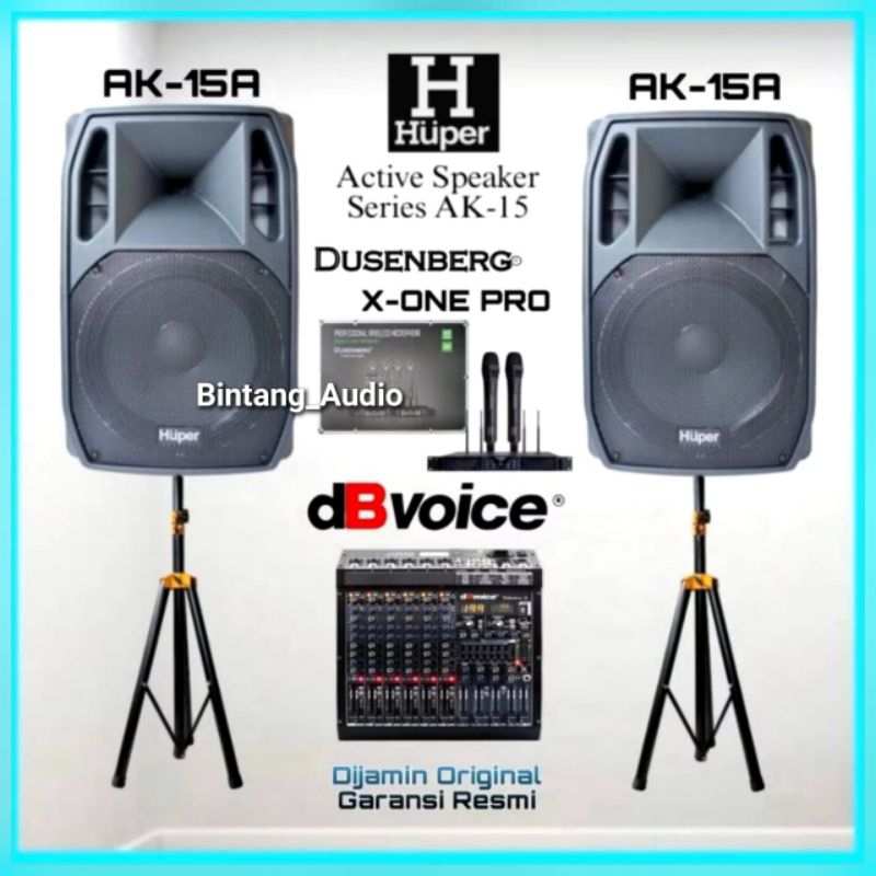 Paket Sound System Outdoor / Indoor Terfavorit HUPER AK15A Original Mixer Audio dBVoice Mic Wireless