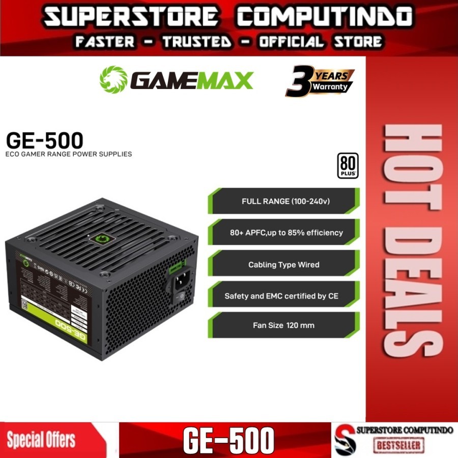 GameMax GE-500 Power Supply 500W ATX 80+ Basic Hitam