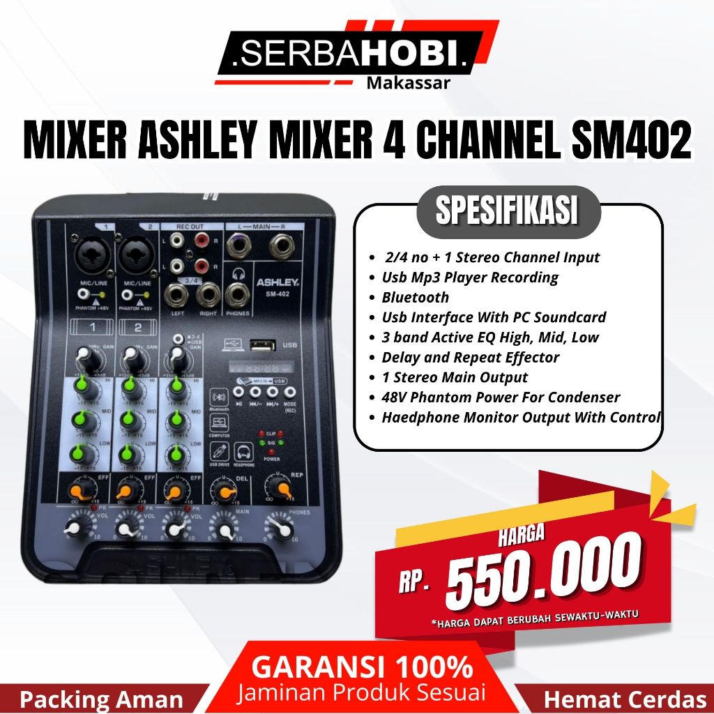 Audio Mixer Soundcard Ashley Mixer 4 Channel Bluetooth SM402