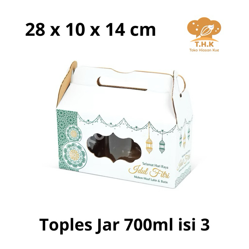 

(1pcs) Box 28x10x14 cm Hampers Lebaran Idul Fitri isi 3 pcs Toples Jar 750ml
