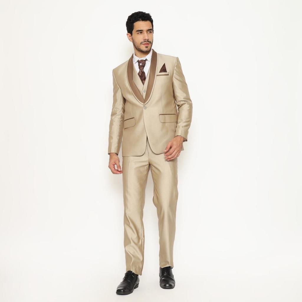 SEWA Full Set Jas Pria Semi Wool  Jas Pengantin Formal Mocca - YUNG