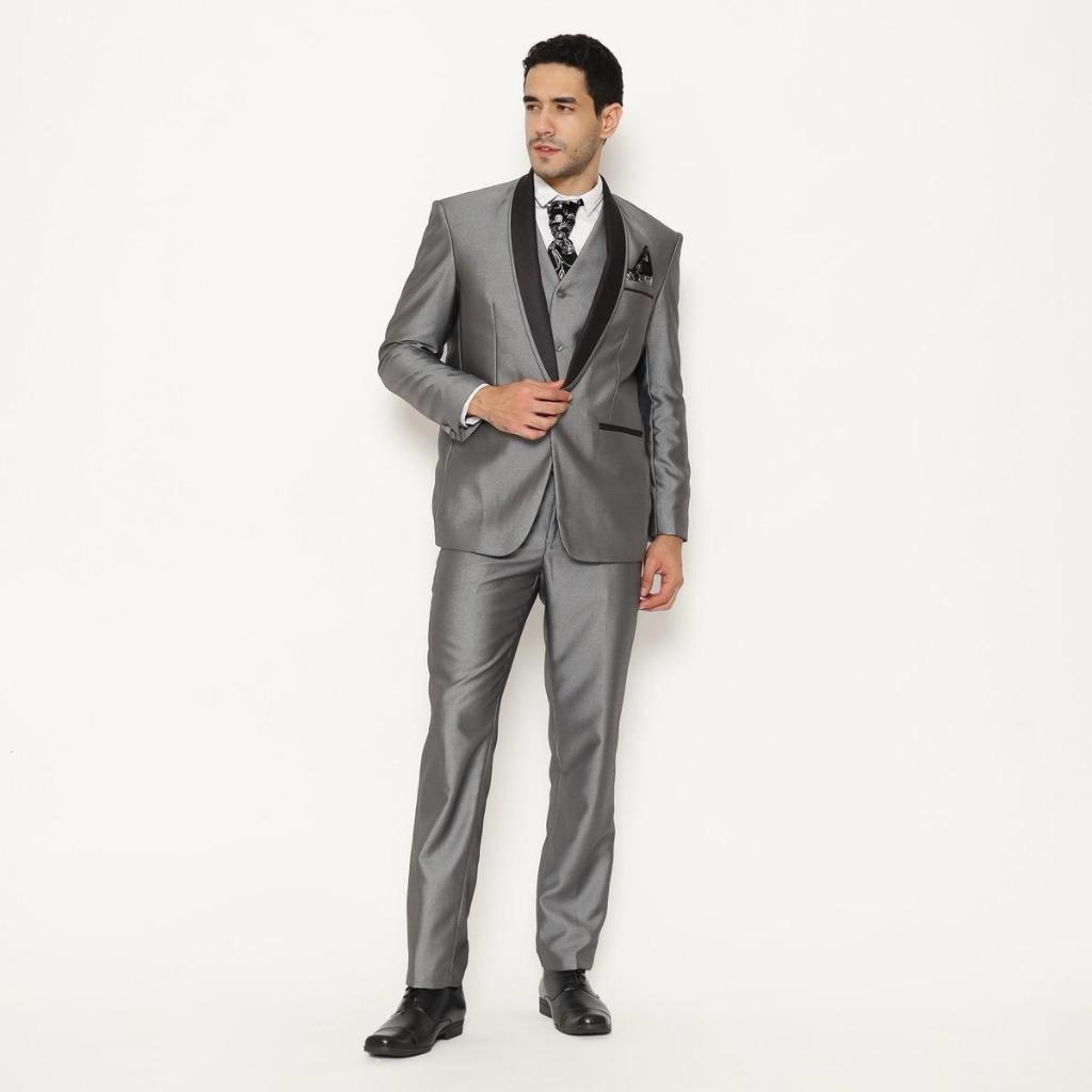 SEWA Full Set Jas Pria Semi Wool  Jas Pengantin Formal Silver Tua - YUNG
