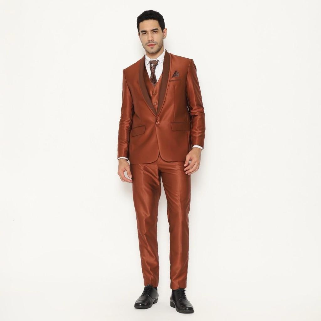 SEWA Full Set Jas Pria Semi Wool  Jas Pengantin Formal Terracotta - YUNG
