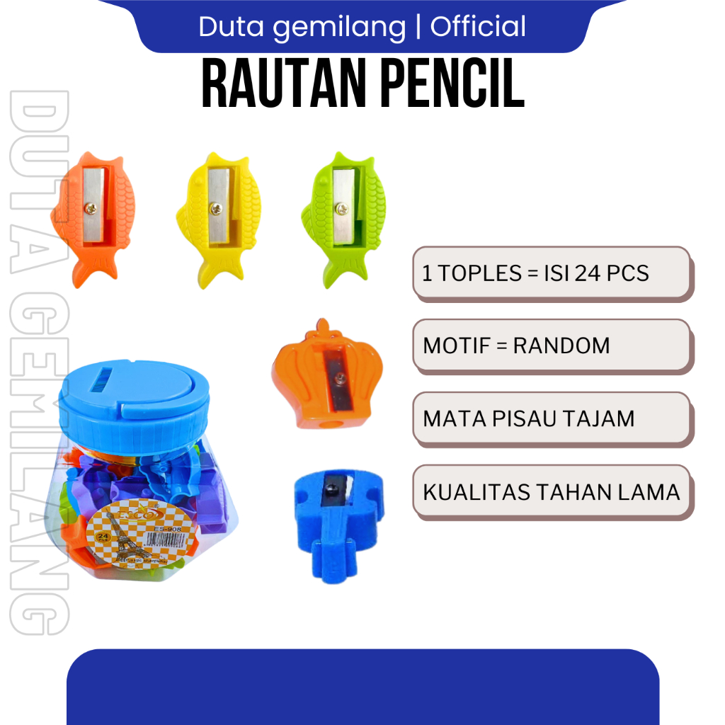 

Rautan Pensil / Peraut Pinsil Karakter / Serutan Termurah / Tajam & tahan Lama / Duta Gemilang