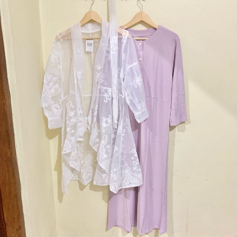 Dress Meijiwang 2in1 Rajut mix outer brukat tile - Gamis Meijiwang 2in1 rajut brukat tile - Dress 2i