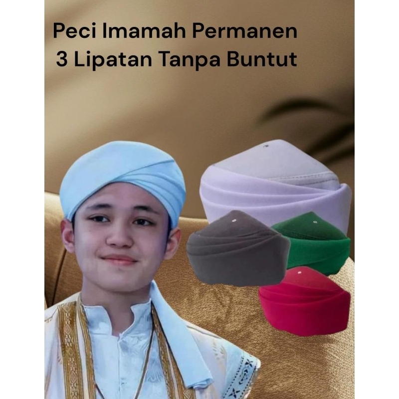 Peci/Songkok Imamah Permanen 3 Lipatan Tanpa Buntut