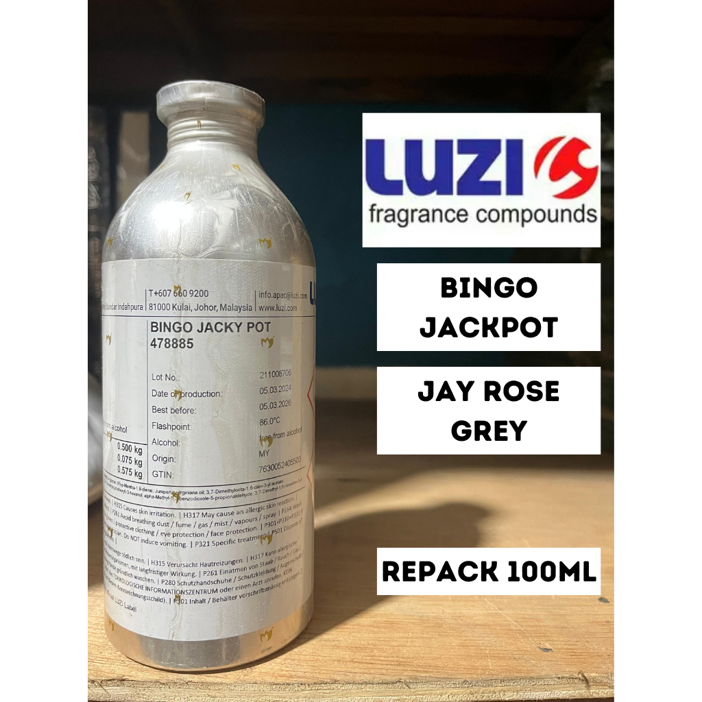 ( 100 ) BINGO JACKPOT JAY ROSE GREY ONE MILLION LUCKY BY LUZI REPACK 100 ML ASLI MURNI