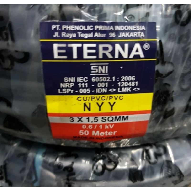 Kabel Listrik Eterna Hitam NYY 3X1.5 Kawat Tembaga Panjang 50 meter
