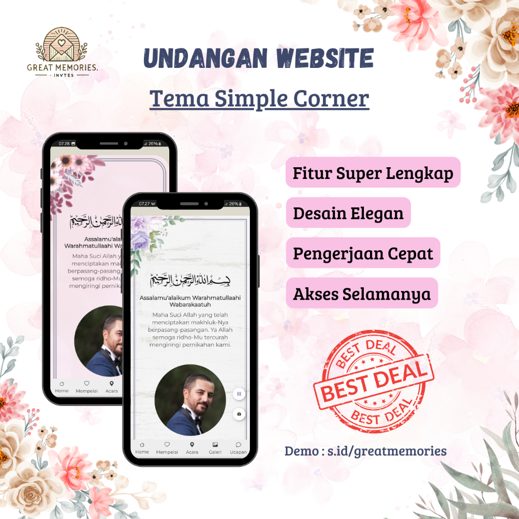 Undangan Pernikahan / Undangan Digital Pernikahan Website Premium - Tema Simple Corner
