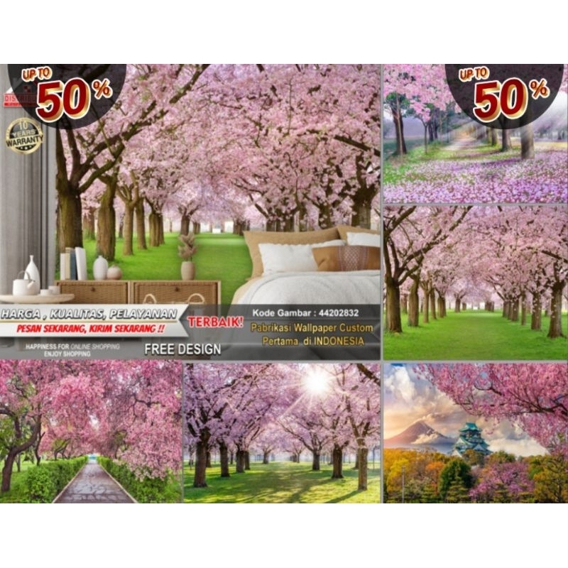 Wallpaper Custom 3D Tema Bunga Sakura | Sakura Jepang | Wallpaper Dinding | Wallpaper Kamar | Wallst