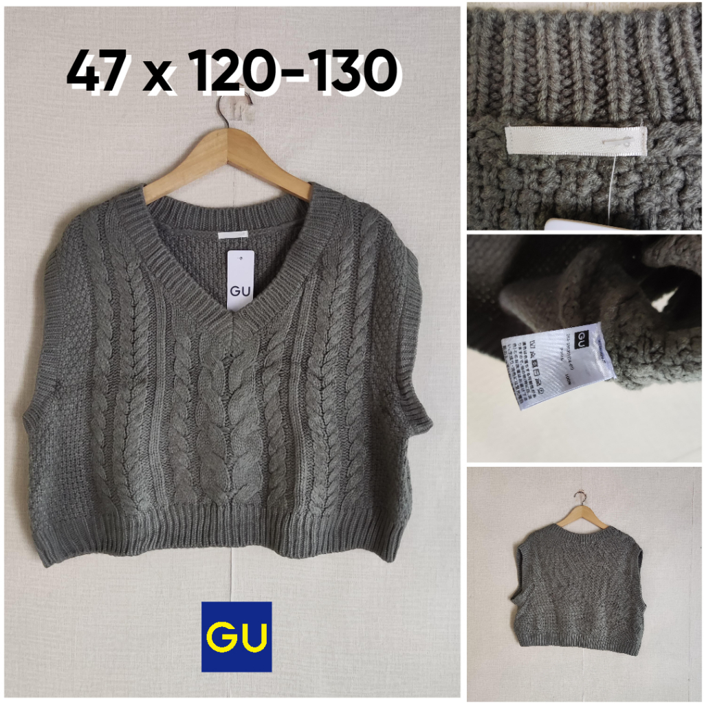 Vest Kepang GU by Uniqlo Abu Size S Wanita Atasan Cewek Outer Rompi Knit Tebal JH777