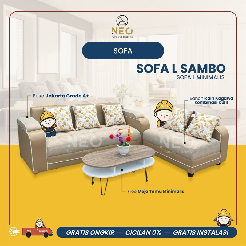 NEO - SOFA L SAMBO  SOFA RUANG TV  SOFA L  SOFA SUDUT  SOFA L MINIMALIS KURSI L SOFA TAMU  FREE MEJA