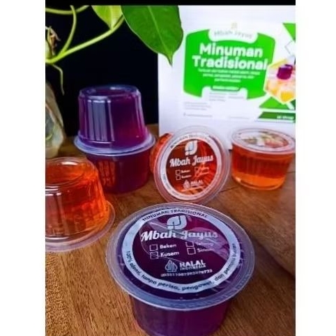 

minuman tradisional/jamu cup Mbah Jayus kunyit/kunir asam, beras kencur, telang