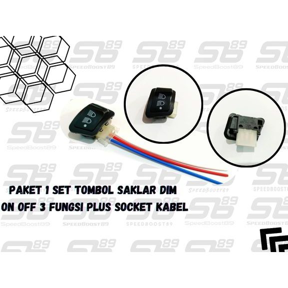 Paket Tombol Saklar Dim on off 3 Fungsi Saklar On Off + Kabel Socket 3 kaki untuk motor