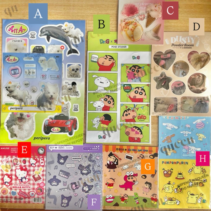 

[READY SIAP KIRIM] Peripera Peri Pera Maltese Archive BBIA Drg Dr.G Crayon Shinchan Shin Chan Pose Sticker Clio Sweet Pleasure Ice Cream Romand Rom&nd Kuromi Dusty The Neonmoon Amuse Sanrio Hello Kitty Cinnamoroll Pompompurin Sticker Stiker Stickers Set