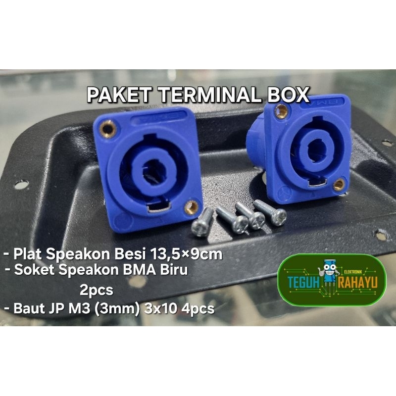 Panel Speakon / Plat Spikon / Terminal box set. bahan plat besi + soket Speakon merk BMA. tinggal pa