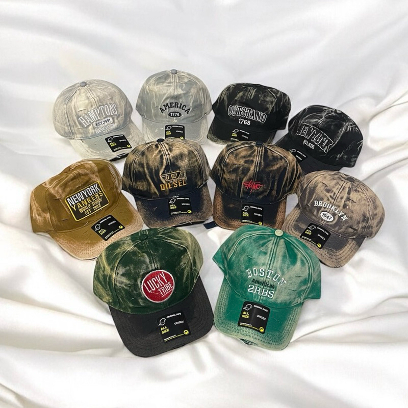 Topi Baseball Bordir Wash Denim Sobek Unisex