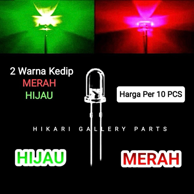 [10 PCS] Lampu LED 5mm 2 Warna KEDIP MERAH HIJAU / LED KEDIP 2 WARNA HIJAU MERAH 10pcs