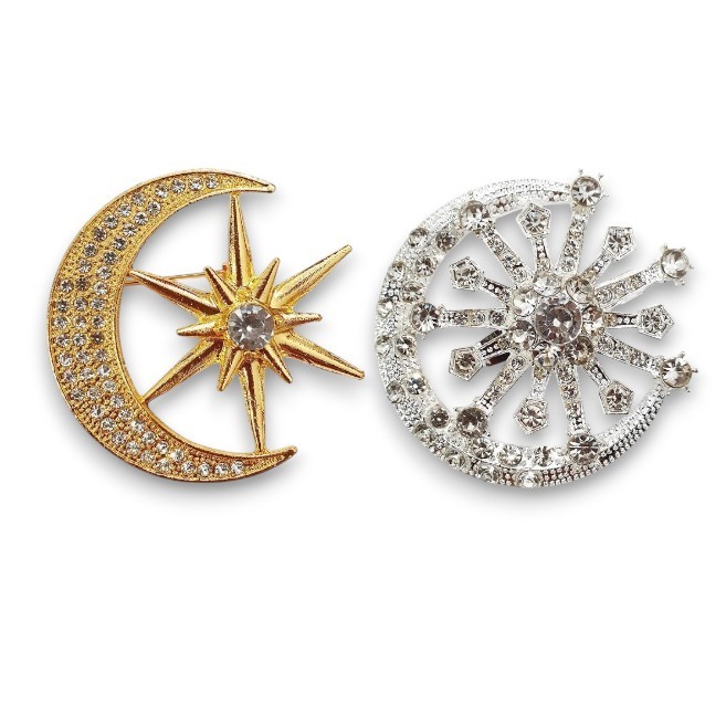 Bros Dada Hijab Muslim Melayu/Bros Bulan Bintang Tanjak Bulan Sabit/Aksesoris Muslim Mewah