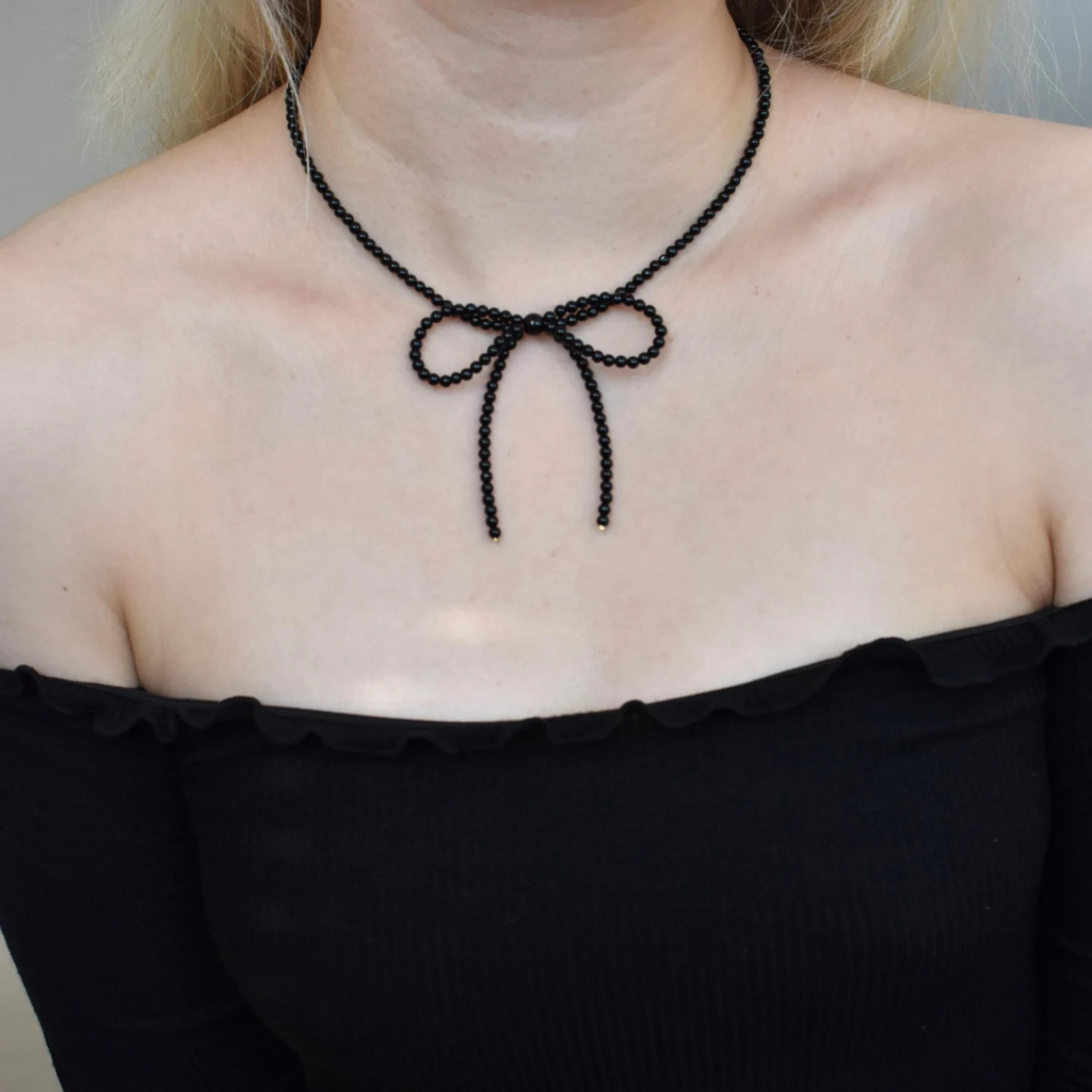 Black Onyx Bow Necklace,