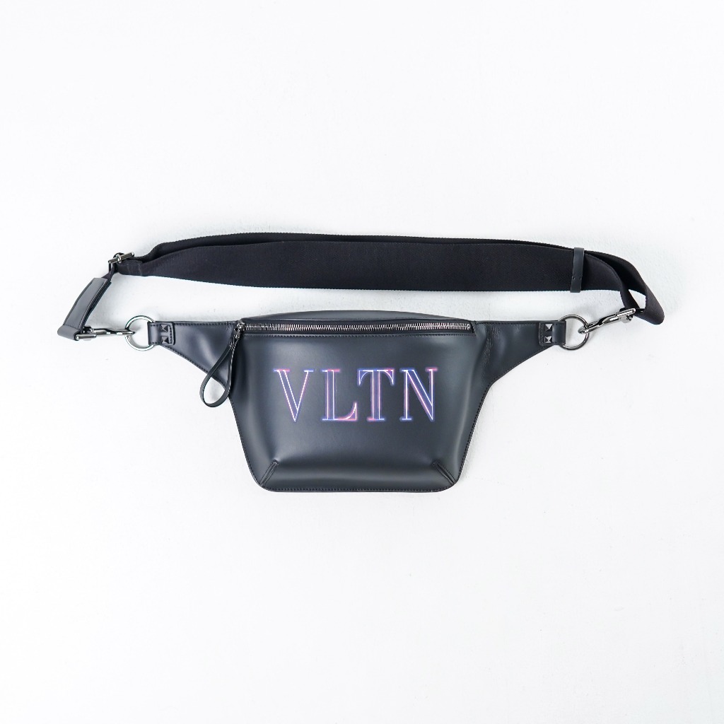 Tas V VLTN TEXT BLUE MULTI BLACK LEATHER WAIST BAG 100% ORIGINAL