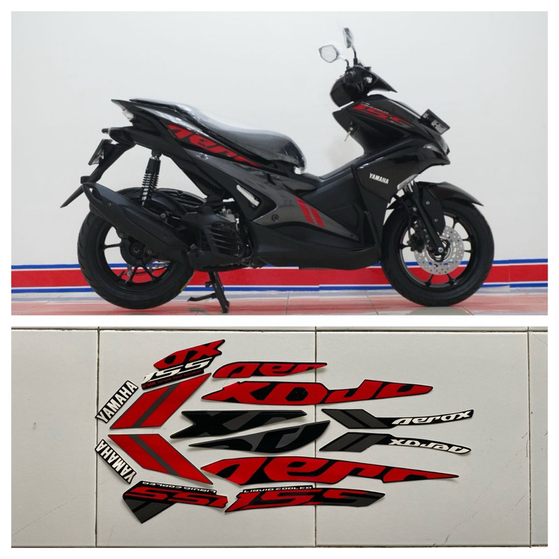 STIKER STRIPING LIS BODY YAMAHA AEROX 155 2019 FULL HITAM