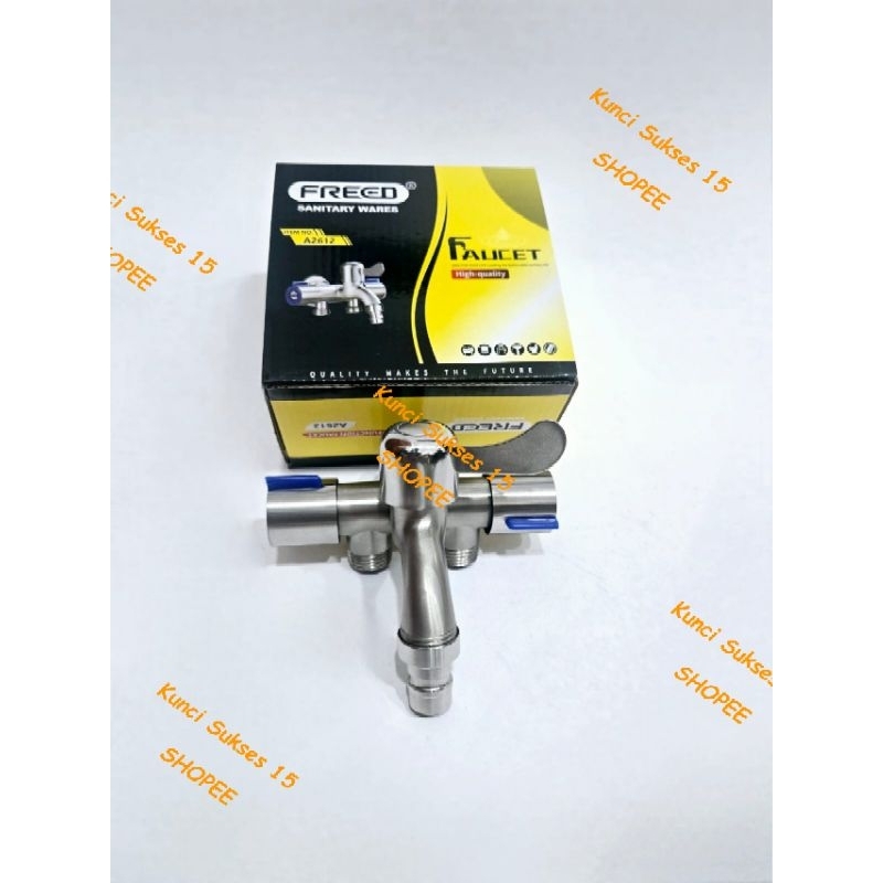 Kran Cabang 3 Stainless / Kran Air Mesin Cuci Stainless FREED / Kran Air Tembok Taman 1/2" inch
