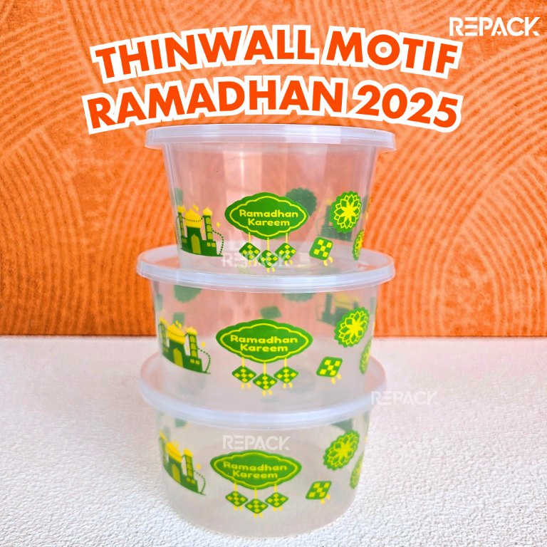 Thinwall MOTIF IDUL FITRI isi 25 PCS WARNA WARNI RAMADHAN TEBAL TRANSPARANT 300ML 400ML 500ML