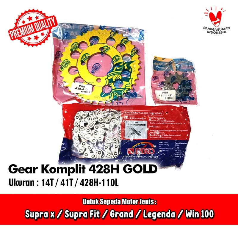Gear Tarik Komplit Riko 428H 41T Gold Honda Win Supra x Fit Grand Legenda Riko